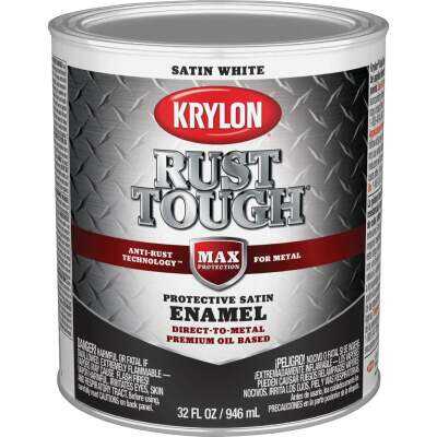Krylon Rust Tough Oil-Based Satin Rust Control Enamel, White, 1 Qt.