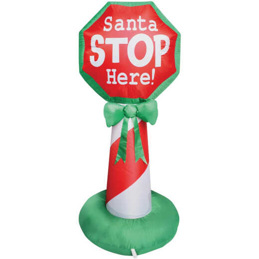 4 Ft. LED Santa Stop Here Sign Airblown Inflatable